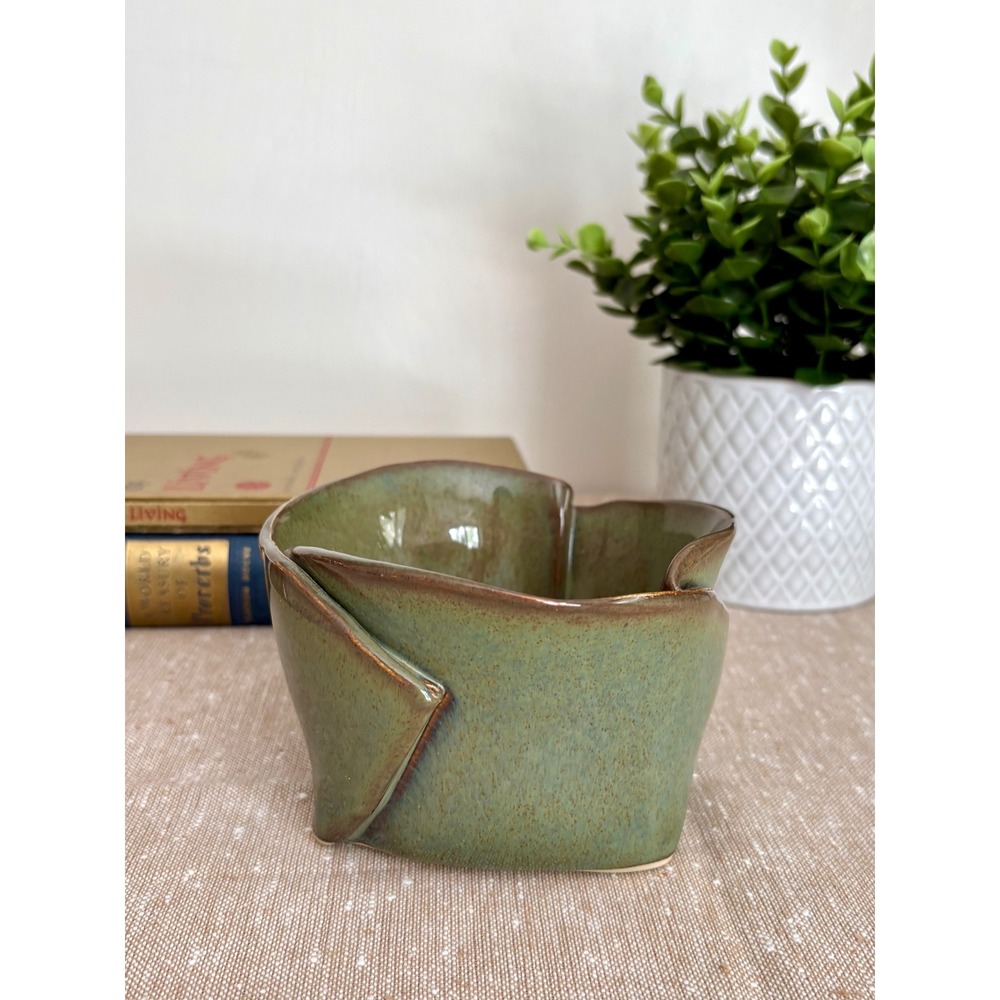 Signed Hilborn Pottery Folded Bowl Canadian Ceramic, Organic Modernist Vessel